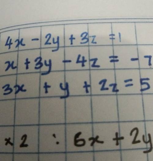 Solve the following system of linear equations using the elimination method