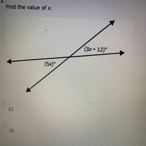 Find the value of x 
A.21
B.30
C.9
D.6