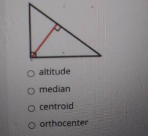 the intersection of the two legs of the right triangle and the red segment is the _________ of the