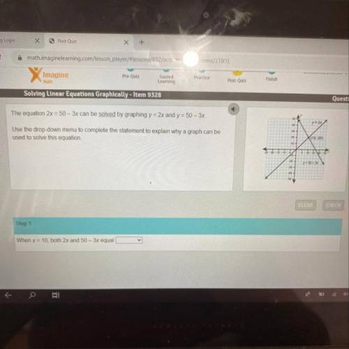 ANSWER ASAP PLZ

The equation 2x = 50 – 3x can be solved by graphing y = 2x and y = 50 - 3x.
Use t