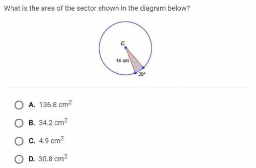 What is the area of the sector shown in the diagram below?