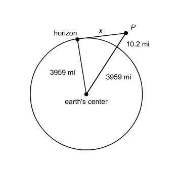 What is the distance to the earth’s horizon from point P? Enter your answer as a decimal in the box