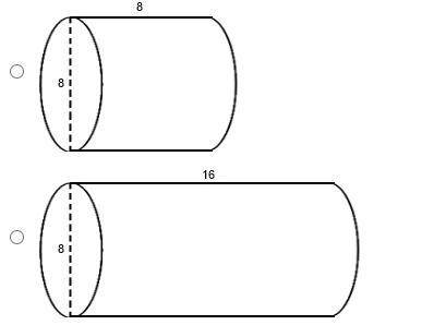 In which figure is the height of the cylinder half the radius?