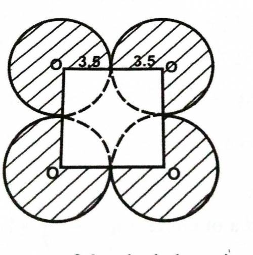 Please help immediately

four equal circles are made with four corners of a square of side 7cm as