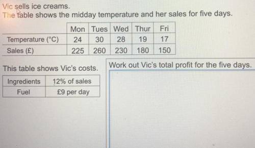 Vic sells ice creams. The table shows the midday temperature and her sales for five days. Work out