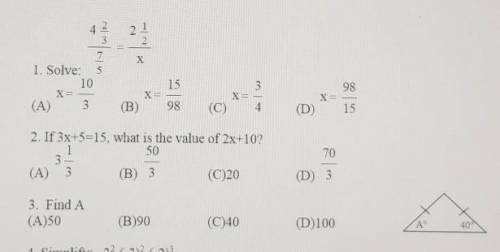 If 3x+5=15, what is the value of 2x+10? (please answer 1, 2 and 3 if possible) I meant to add more