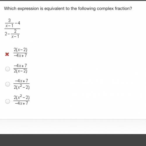 Which expression is equivalent to the following complex fraction?

StartFraction 3 Over x minus 1