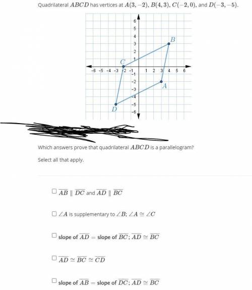 Which answers prove that quadrilateral ABCD is a parallelogram? Select all