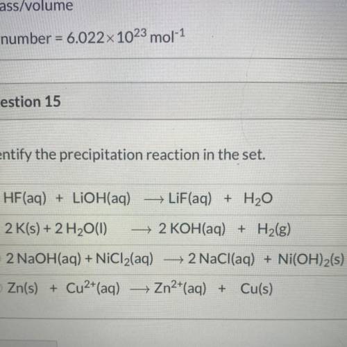 Identify the precipitation reaction in the set￼?