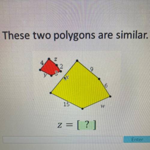 These two polygons are similar.
Find the value of z.
z = [?]