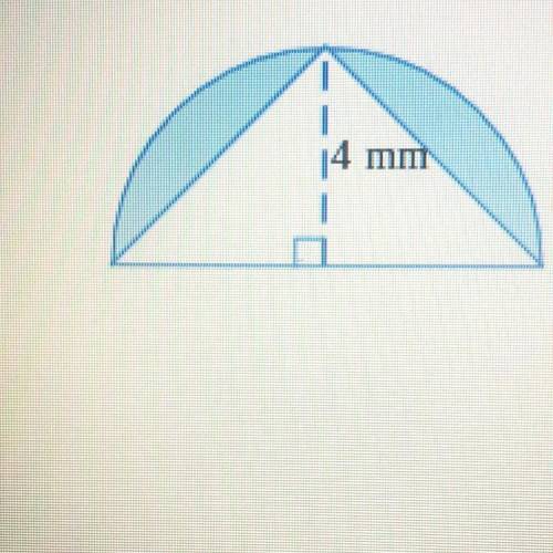 A triangle is placed in a semicircle with a radius of 4 mm, as shown below. Find the area of the sh