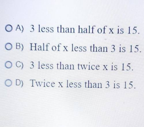 Which sentence is represented by this algebraic equation X/2-3=15