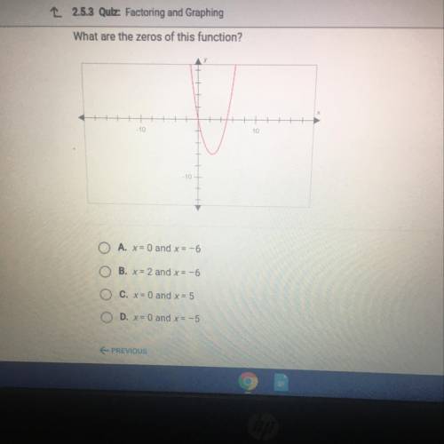 2 2.5.3 Quiz: Factoring and Graphing

What are the zeros of this function?
O A. x = 0 and x = -6
O