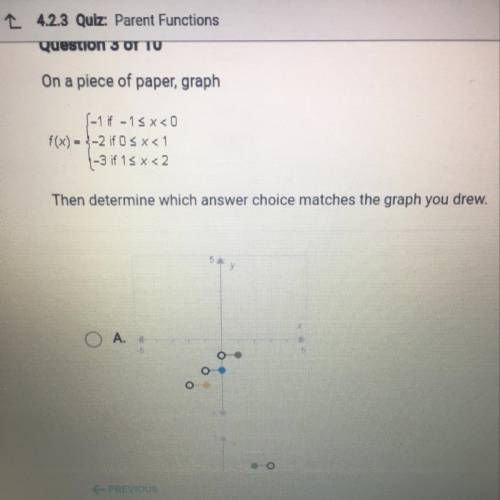 14.2.3 Quiz: Parent Functions

Question 3 of 10
On a piece of paper, graph
1-1-15 x 0
10)-3-2 fos