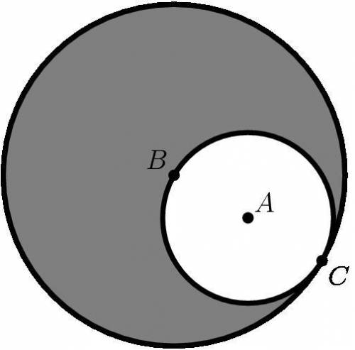 A circle with center A and radius three inches is tangent at C to a circle with center B, as shown.