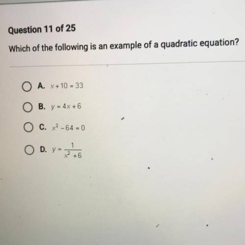 Which of the following is an example of a quadratic equation?