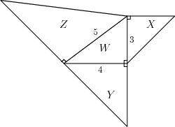 Right isosceles triangles are constructed on the sides of a 3−4−5 right triangle, as shown. A capit