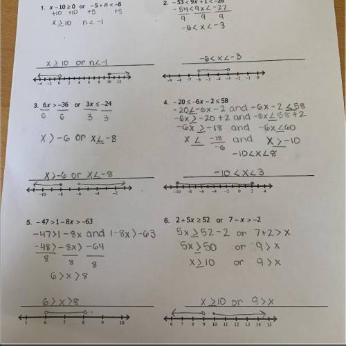 are all of these answers right? and did i show enough work? and are the number lines set up correct