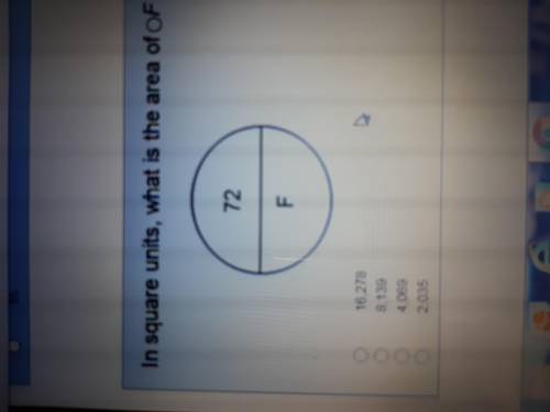 In square units what is the radius of circle F. Please see attached image.