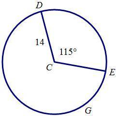 HELP ASAP PLEASEEEEE C is the center of the circle. Find the length of DGE A. s= 161 over 18 pie B.
