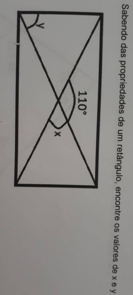 Determine o valor de x/y no retângulo