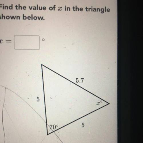 Find the value of x in the triangle
shown below.