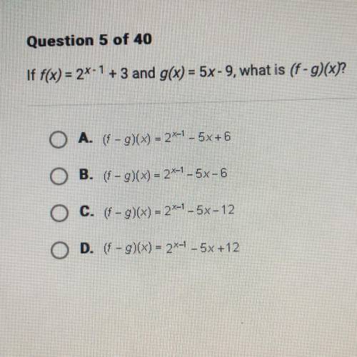 PLEASE HELP If f(x) = 2x-1 + 3 and g(x) = 5x - 9, what is (f-g) (x)