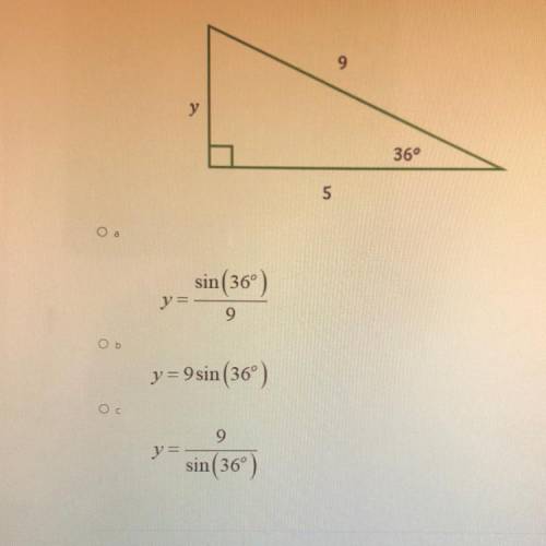 Which equation correctly uses the trigonometric ratio for sine to solve for y?