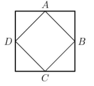 Points A,B,C and D are midpoints of the sides of the larger square. If the smaller square has area