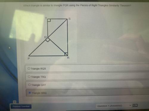 PLEASE Help Me ASAP!! which triangle is similar to triangle PQR using the Pieces of Right Triangles