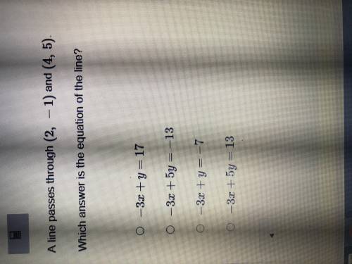 A line passes through (2,-1) and (4,5). Which answer is the equation of the line?