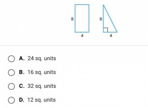 If the rectangle below has an area of 32 sq. units, what is the area of the triangle?
