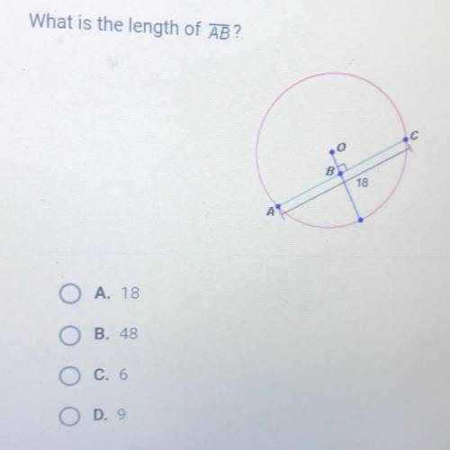 What is the length of AB?
A. 18
B. 48
C. 6
D. 9