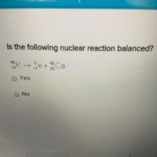 Is the following nuclear reaction balanced?