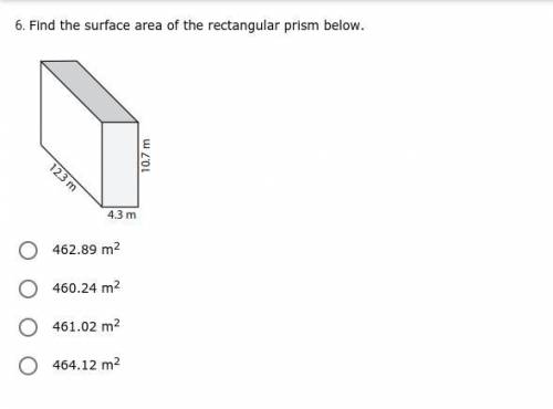 *PLEASE ANSWER, NEED HELP* Find the surface area of the rectangular prism below.