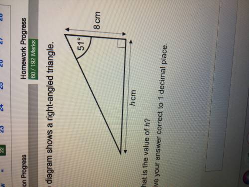 the diagrams shows a right-angled triangle. find the size of angle x (and value of h). give your an