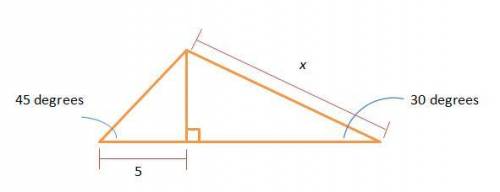 What is the length of x in the diagram below? 5/√3 10/√3 5√3 10