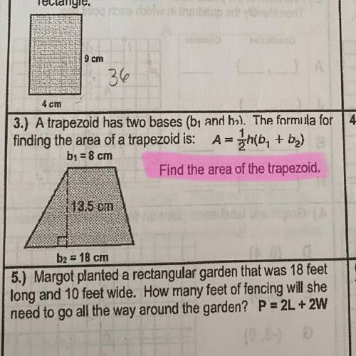 Find the area of the trapezoid (Problem is highlighted in Pink)
