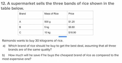 A a supermarket sells the three bands of rice shown.