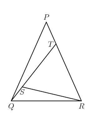 In the diagram below, angle PQR = angle PRQ = angle STR = angle TSR, RQ = 8, and SQ = 2. Find PQ.