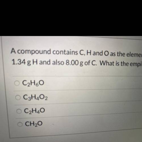 A compound contains C, H and O as the elements. A 20.0 g-sample is comprised of 1.34 g H and also 8