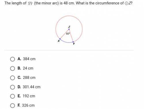 The length of arcXY is 48cm. What is the circumference of circle Z?