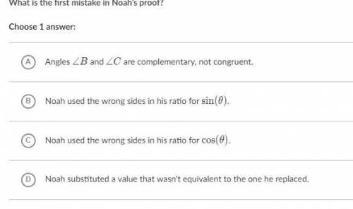 Noah tried to prove that cos(θ)=sin(θ) using the following diagram. His proof is not correct.