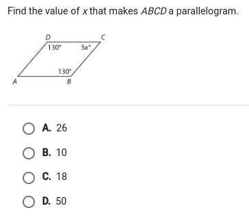 Find the value of x that makes ABCD a parallelogram.