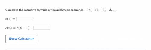 Complete the recursive formula of the arithmetic sequence -15, -11, -7, -3,...−15,−11,−7,−3,...minu