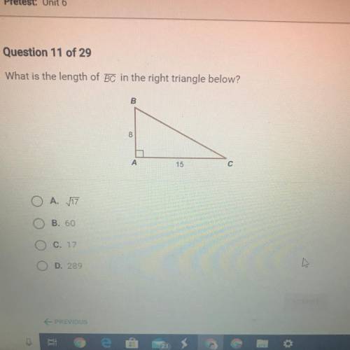 What is the length of line BC in the right triangle below￼￼