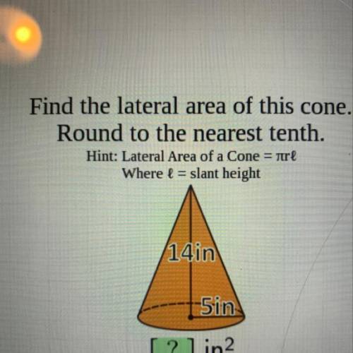 Find the lateral area of this cone