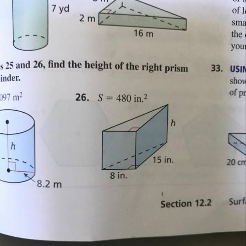 In Exercise 26, find the height of the right prism.