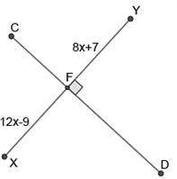 CD is the perpendicular bisector of XY Determine the value of x. Question 8 options: A) –2 B) –1∕2