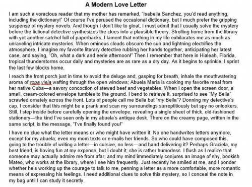 30 Points! A Modern Love Letter

(story attached below) How does the author of “A Modern Love Lett